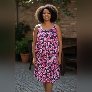 BLOOMCHIC Floral Pink and Black BATHING SUIT Dress SIZE 22-24